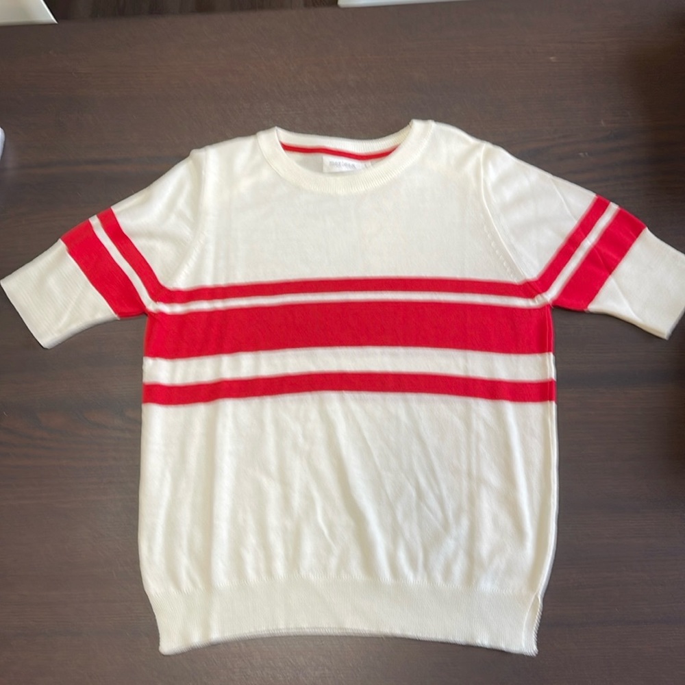 MerSea Short-Sleeved Fine Knit Striped Sweater